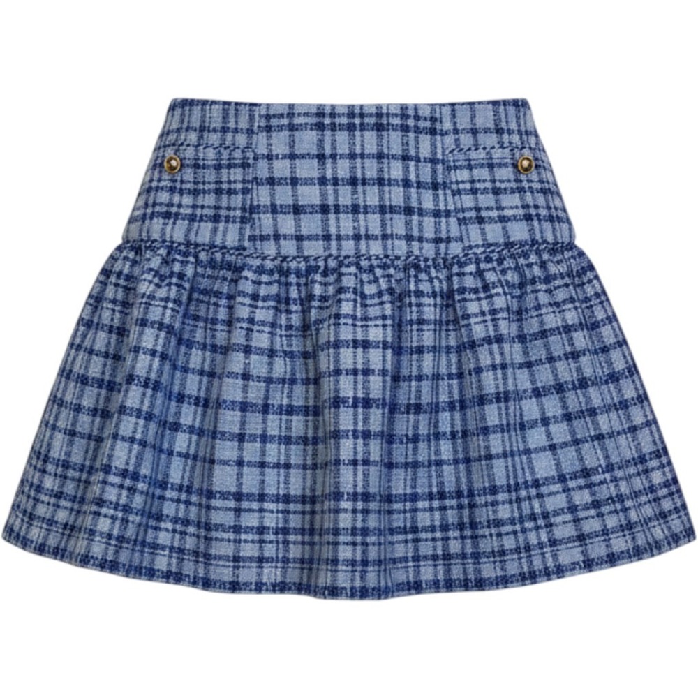 Free Assembly Blue Plaid Drop Waist Mini Skirt Gold Button Size 8